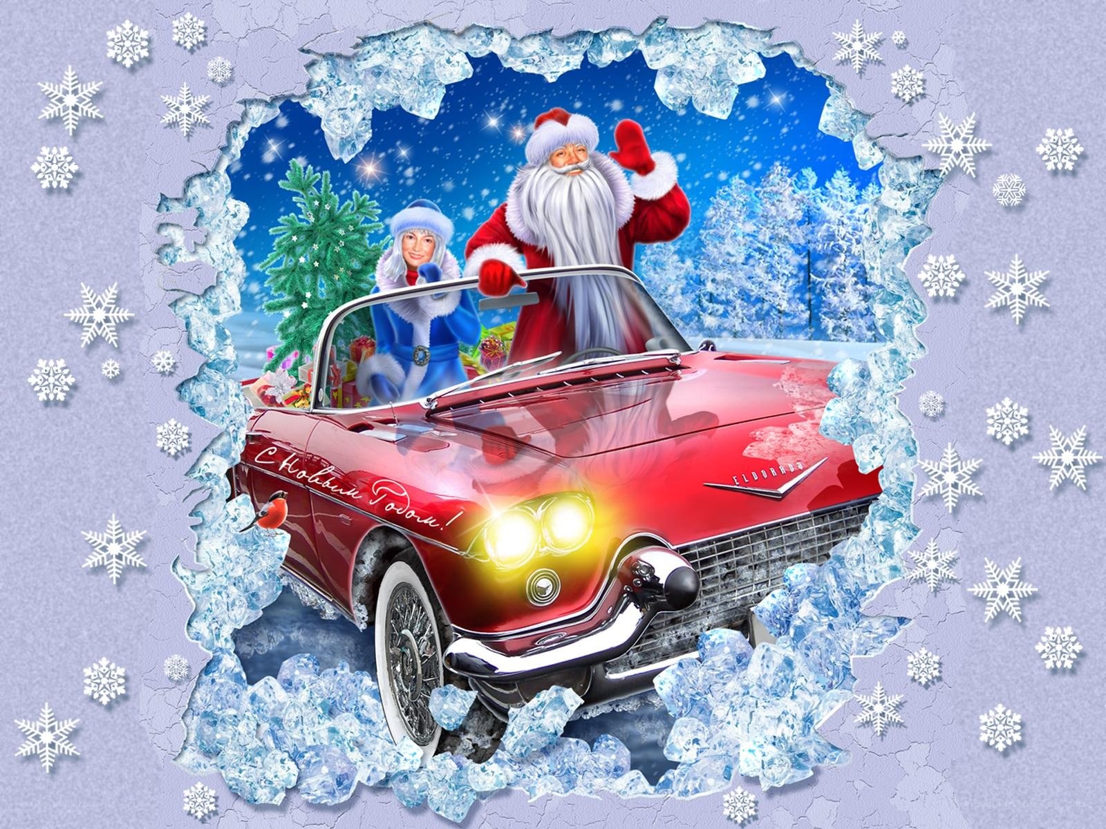 Santa in a red car