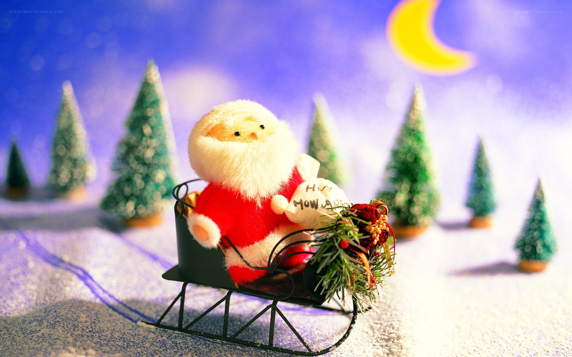Santa in a sleigh at night