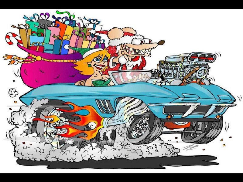 Santa in Hot Rod Car