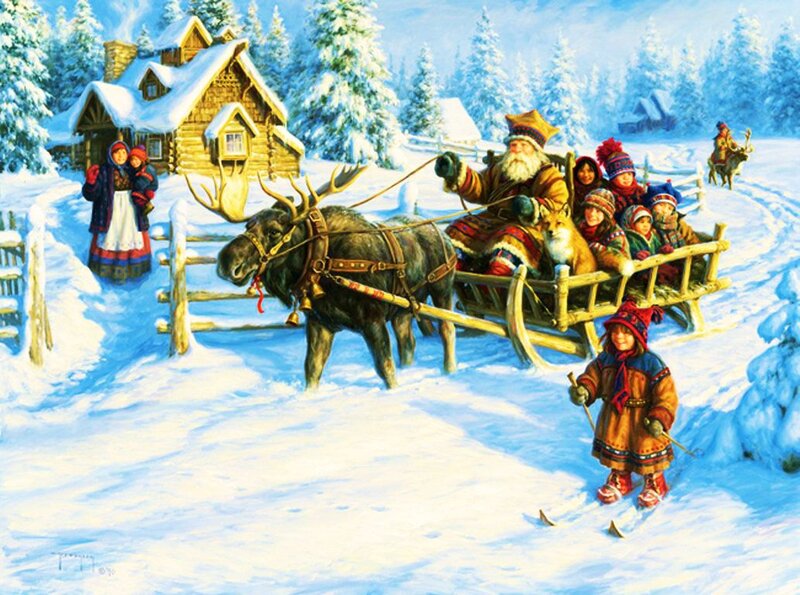 Santa in Moose Sleigh