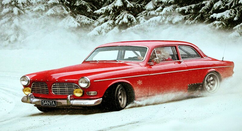 Santa in Red Car — Festive, Winter