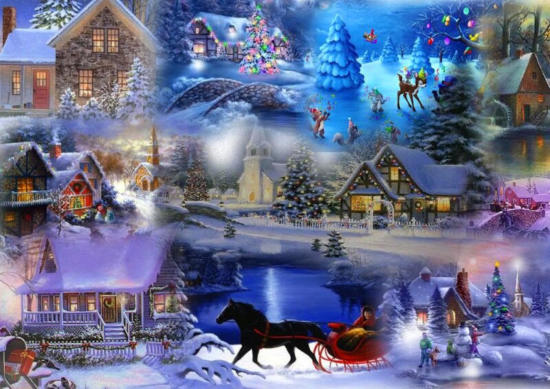 Santa in Sleigh — Blue, Festive