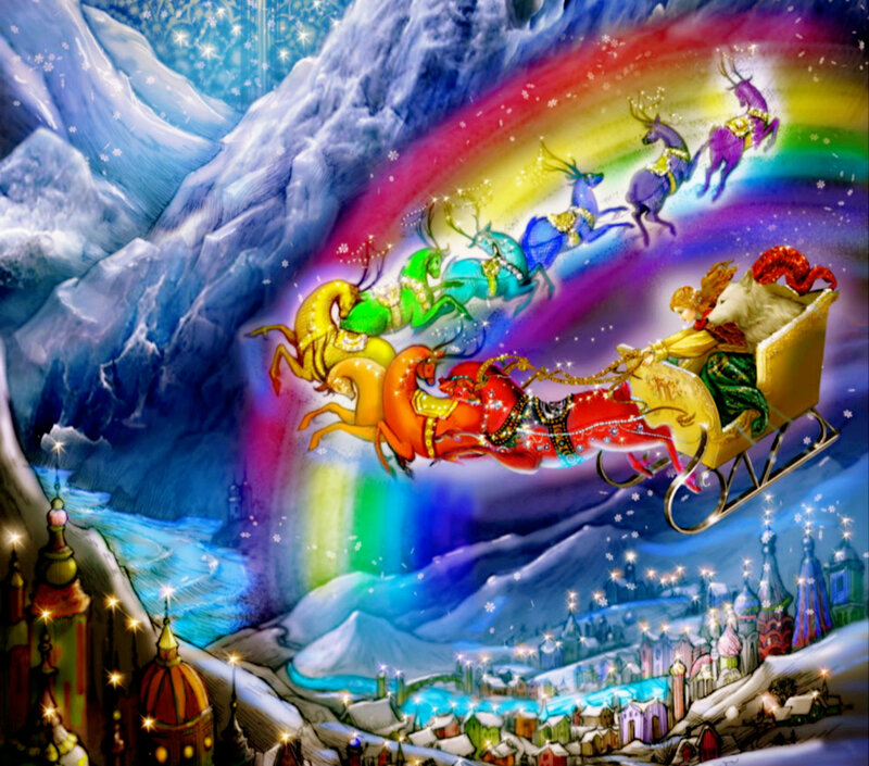 Santa in Sleigh — Blue, Magical