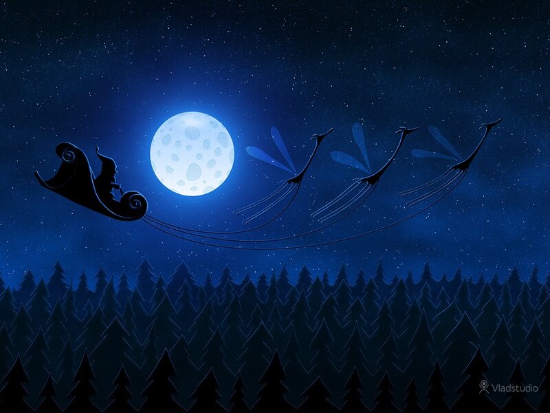 Santa in Sleigh — Blue, Serene
