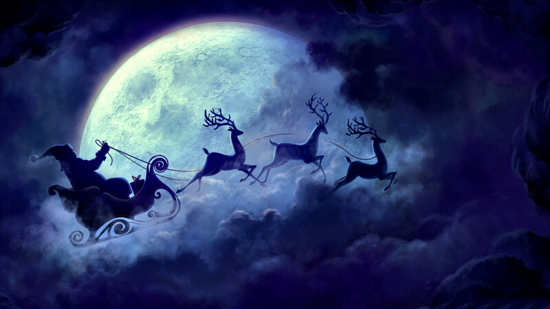 Santa in Sleigh — Purple, Dramatic, Night