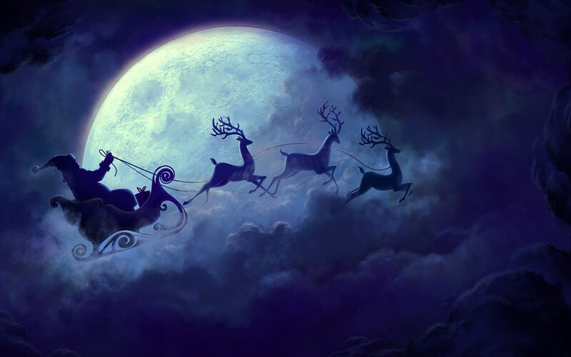 Santa in Sleigh — Purple, Dramatic