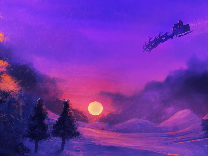 Santa in Sleigh — Purple