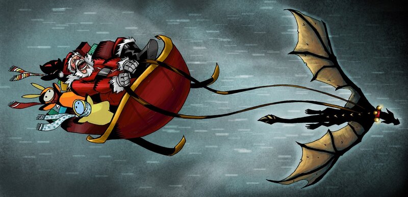 Santa in Sleigh — Red, Dramatic