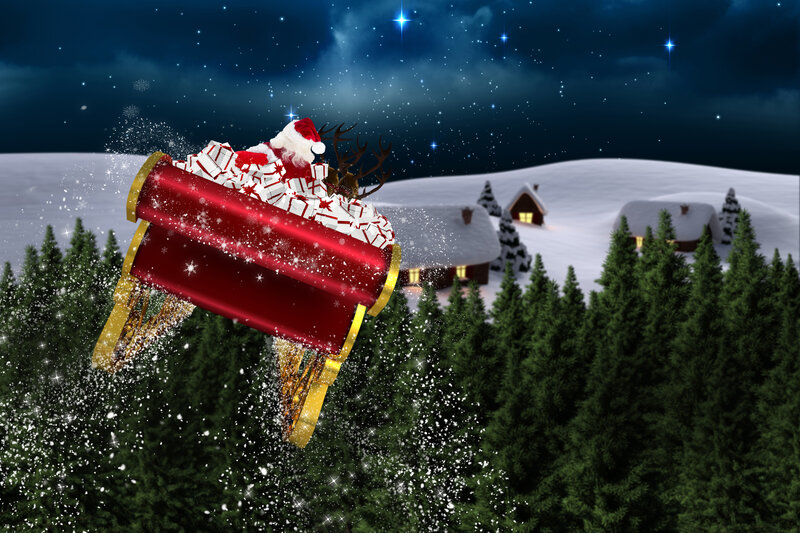 Santa in Sleigh — Red, Festive, Night