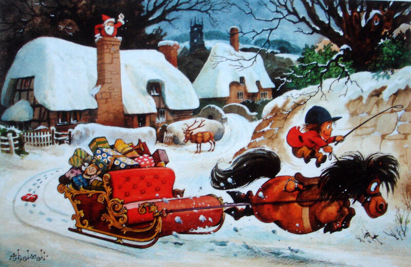 Santa in Sleigh — Red, Festive