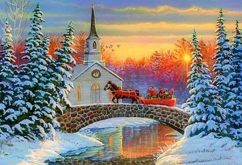 Santa in Sleigh — White, Peaceful