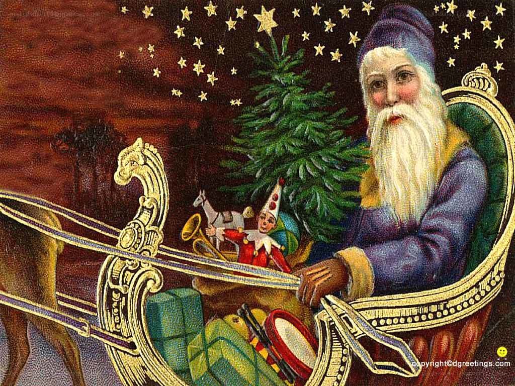 Santa in sleigh with gifts