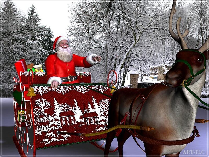 Santa in sleigh with reindeer