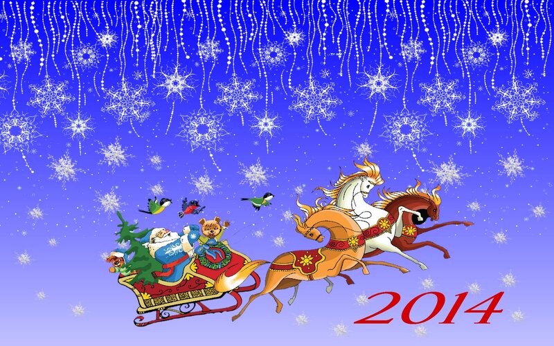 Santa in Sleigh with Reindeer — Blue