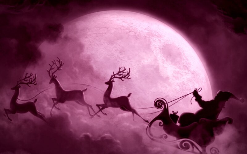 Santa in Sleigh with Reindeer — Purple, Dramatic