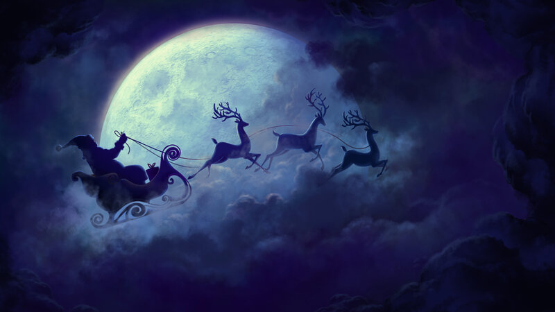 Santa in Sleigh with Reindeer — Purple