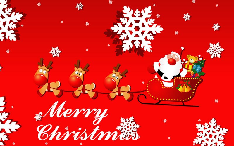 Santa in Sleigh with Reindeer — Red