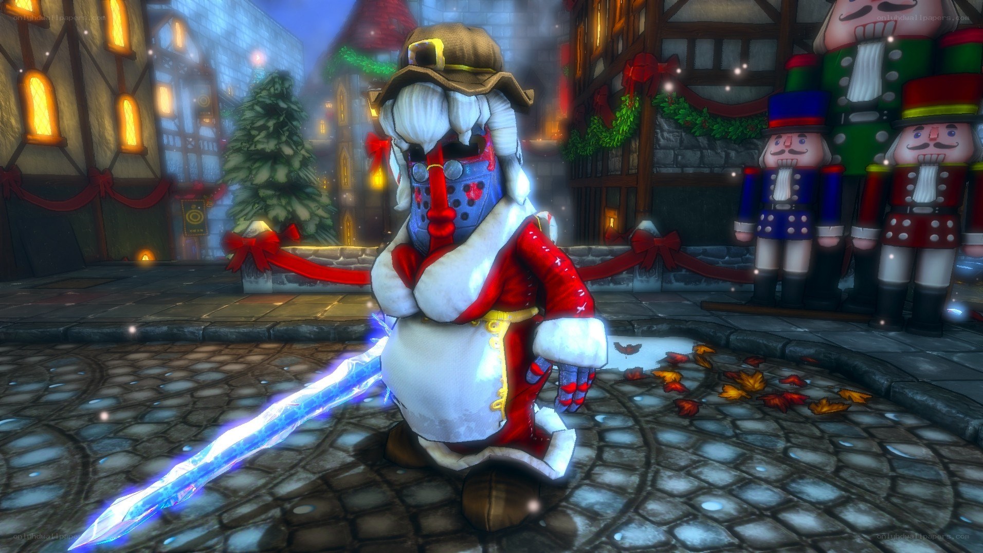 Santa knight with glowing sword