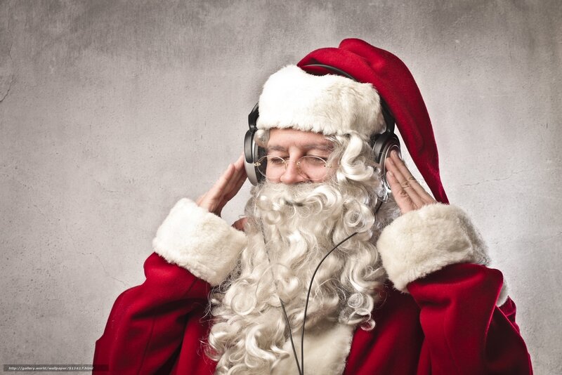 Santa listening to music