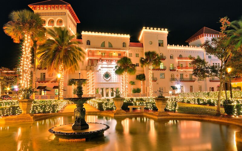 Santa Monica hotel at night