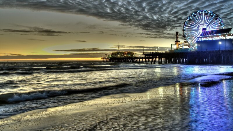 Santa Monica Pier at Dusk — Blue, Dramatic, Sunset