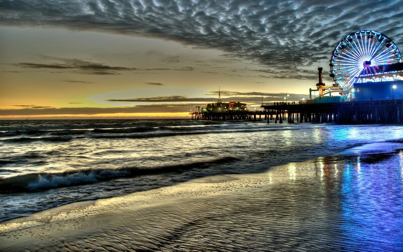Santa Monica Pier at Dusk — Blue, Dramatic