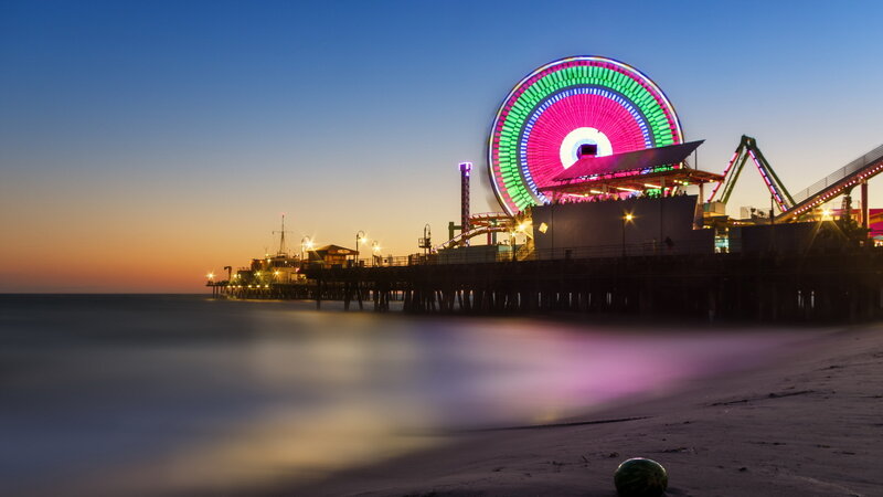 Santa Monica Pier at Dusk — Blue, Serene, Sunset