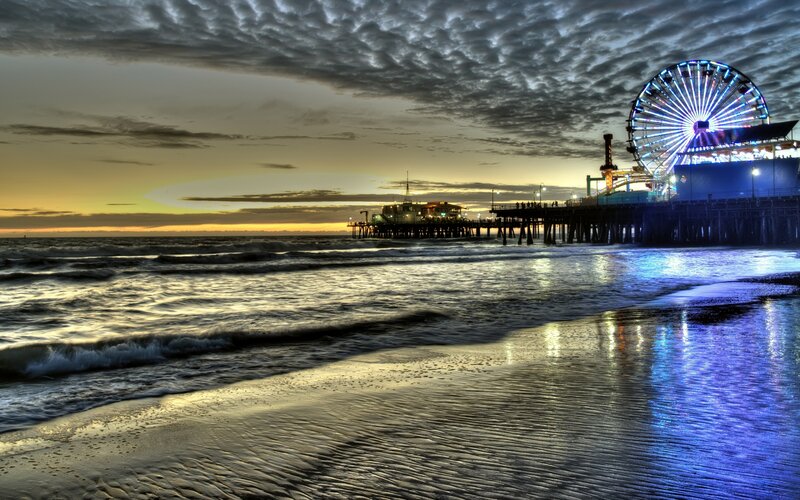 Santa Monica Pier at Dusk — Blue