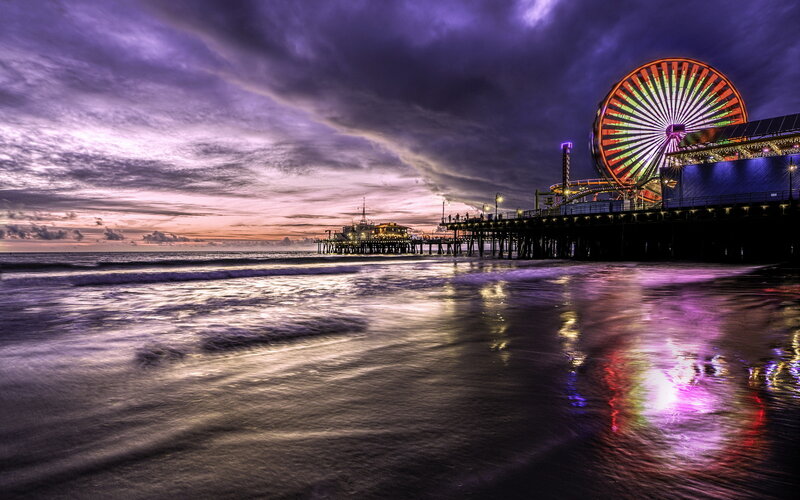 Santa Monica Pier at Dusk — Purple