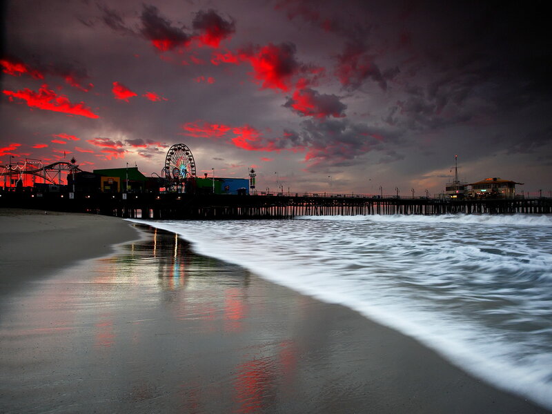 Santa Monica Pier at Dusk — Red, Dramatic, Sunset