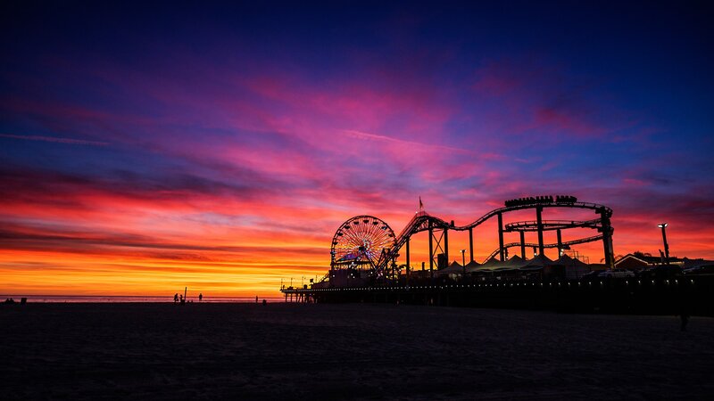 Santa Monica Pier at Sunset — Purple, Dramatic