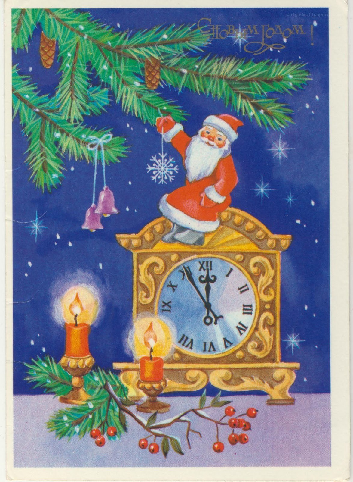 Santa on a clock with candles