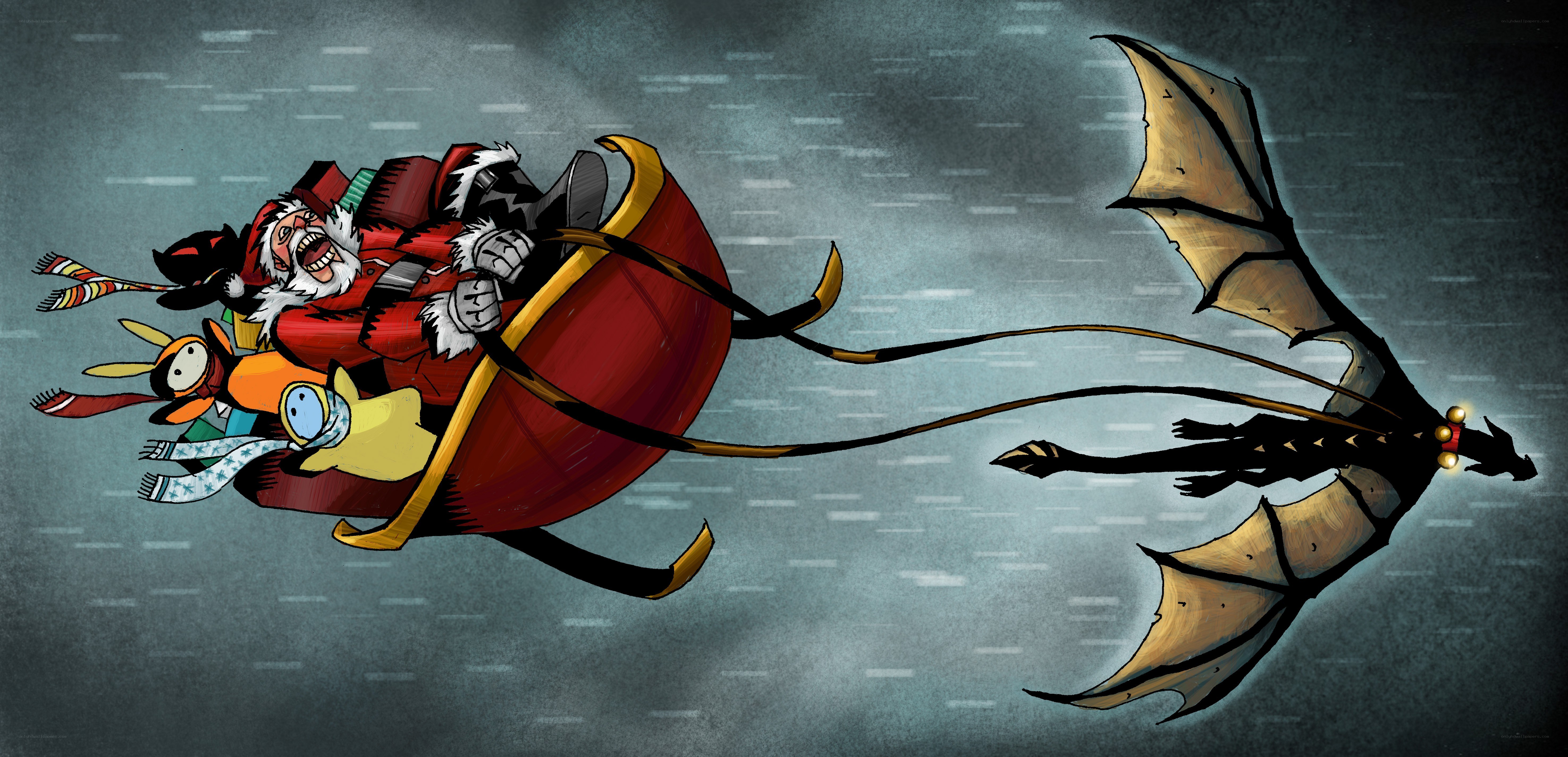 Santa on a dragon sled
