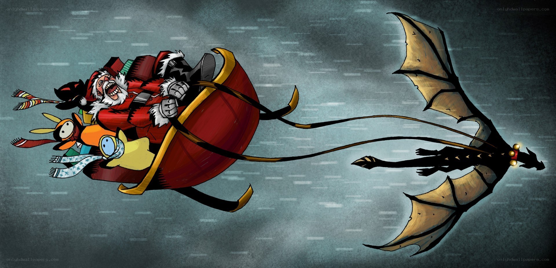 Santa on a dragon sled