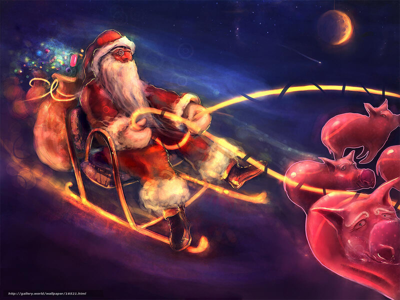 Santa on a pig sleigh