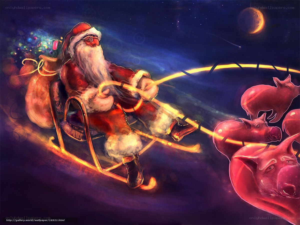 Santa on a pig sleigh