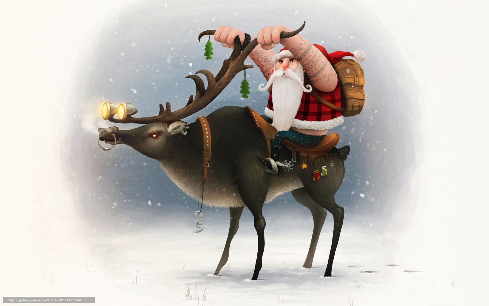 Santa on reindeer in snow