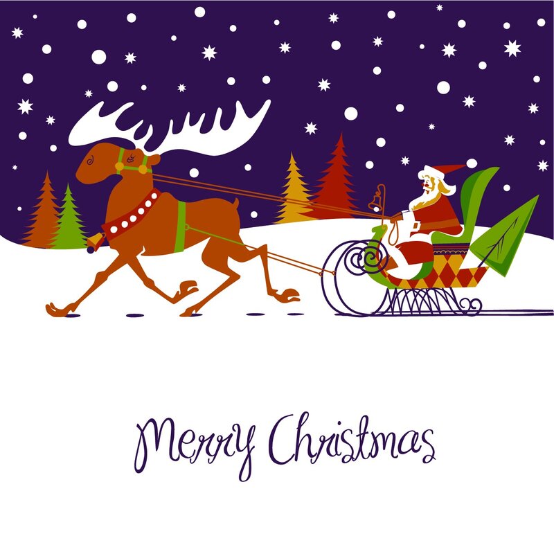 Santa on sleigh with reindeer