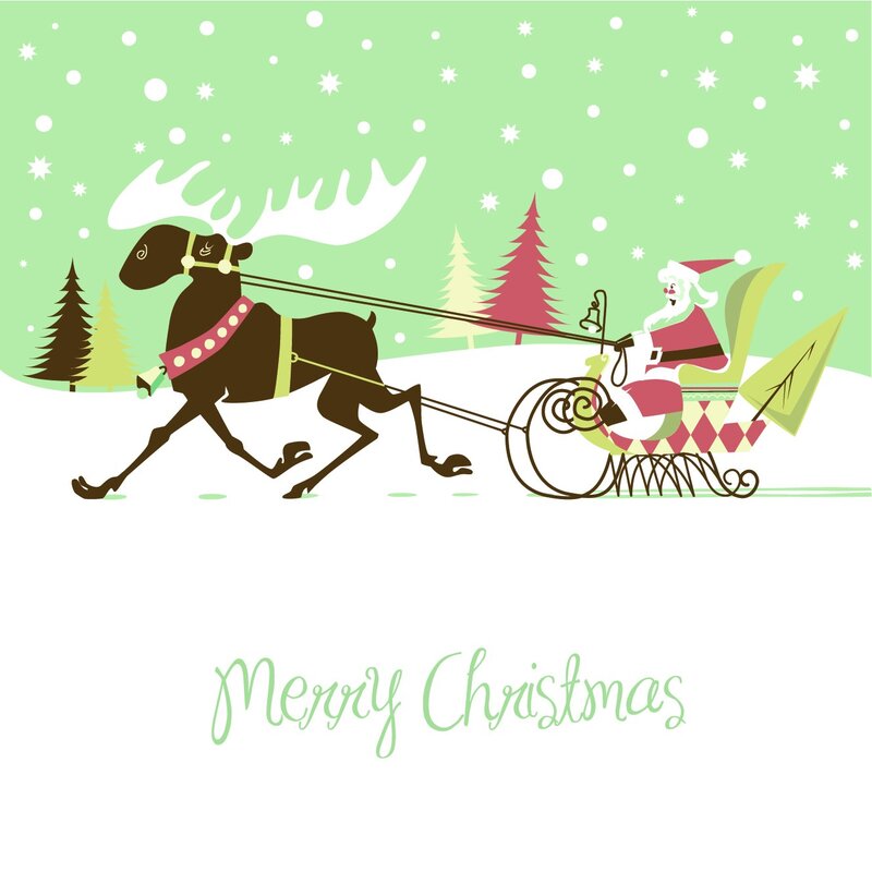 Santa on sleigh with reindeer