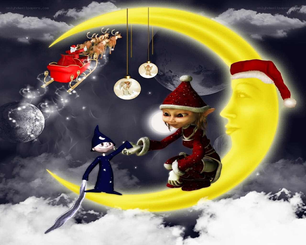 Santa on the crescent moon