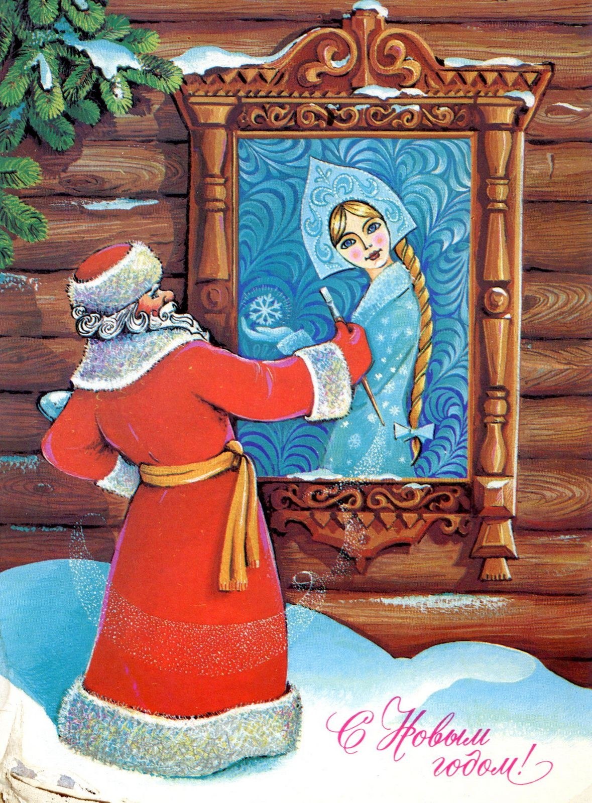 Santa painting a mirror