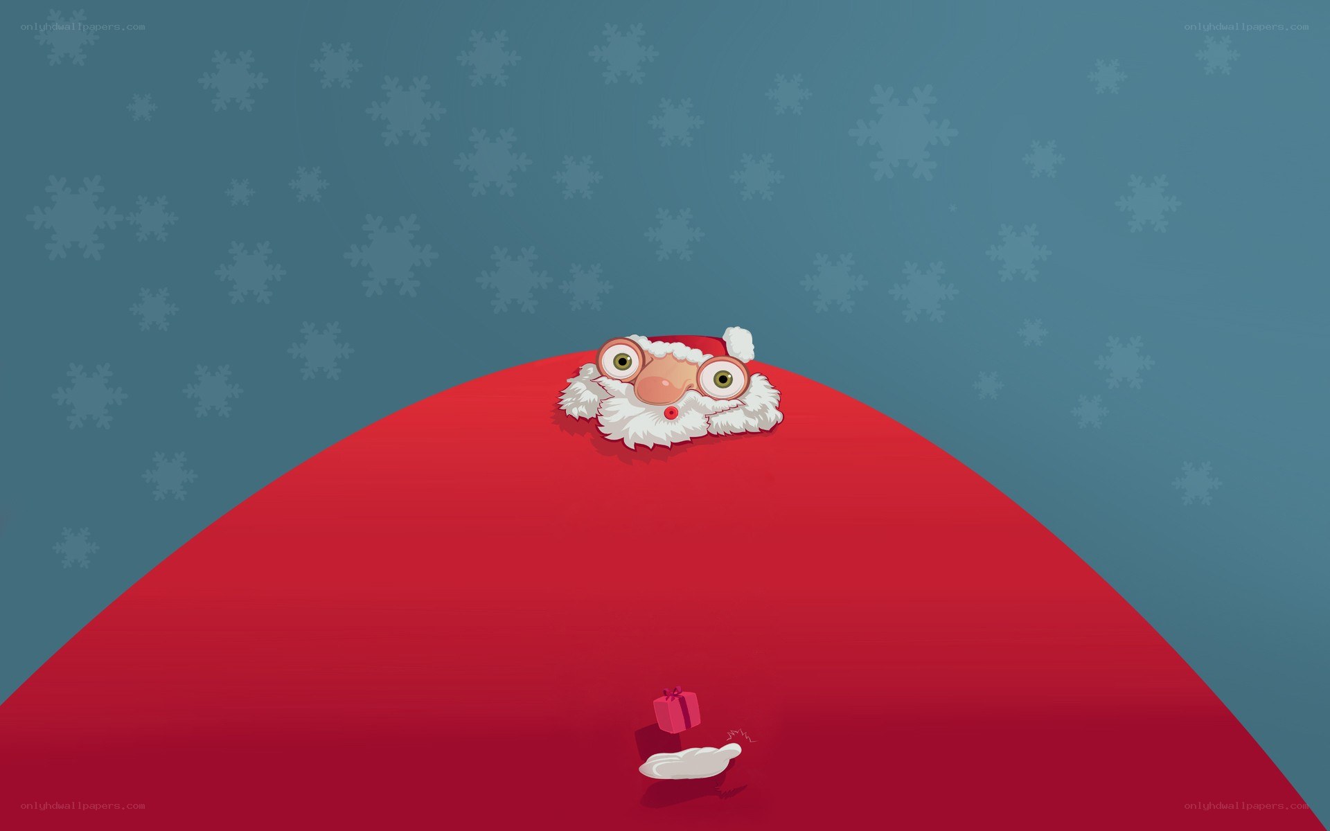 Santa peeking over a hill