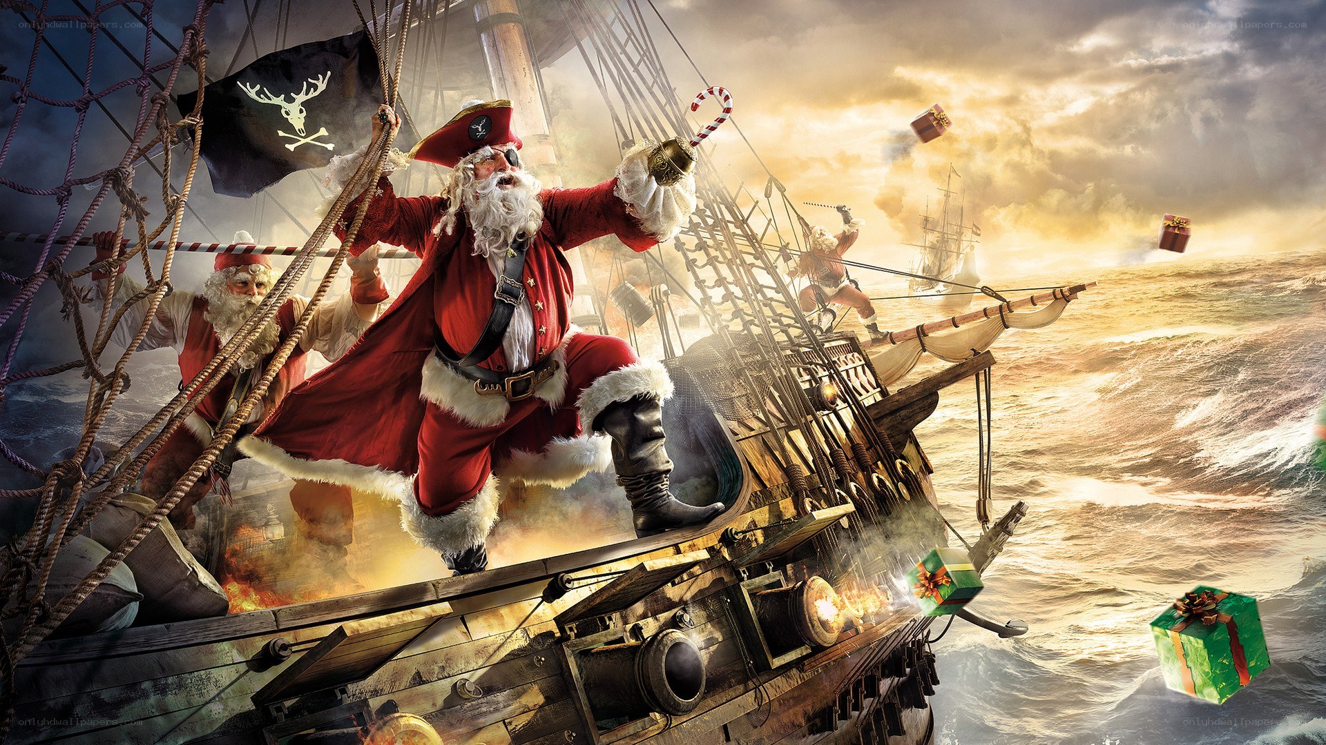 Santa pirate ship battle