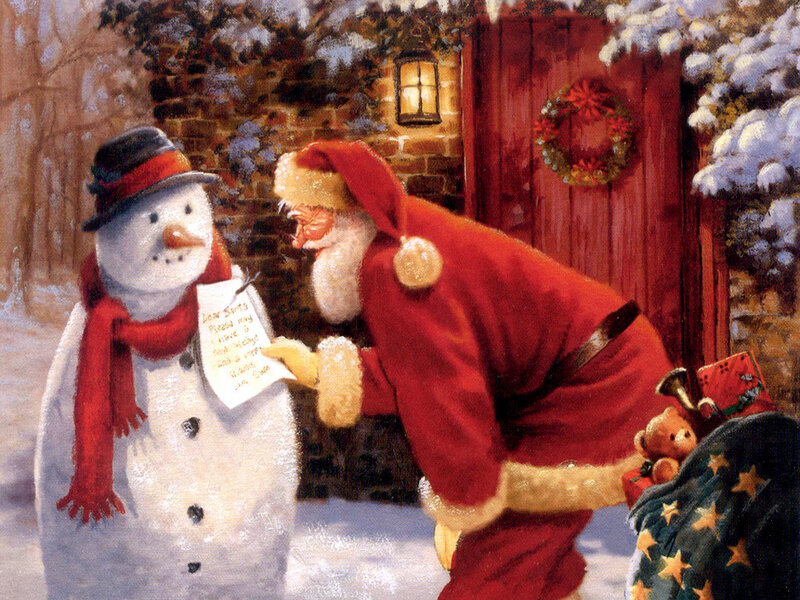 Santa reading a snowman's letter