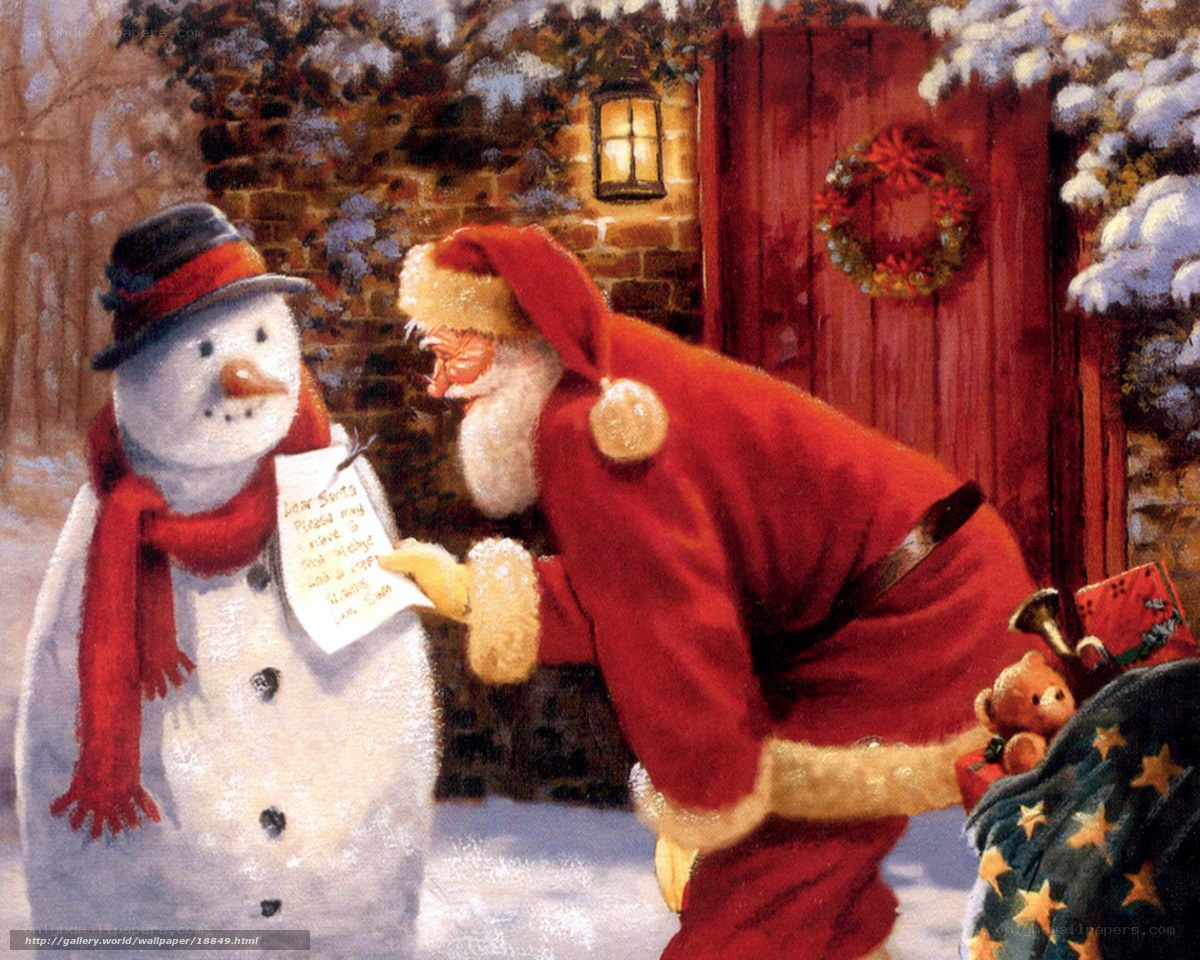 Santa reading a snowman's letter