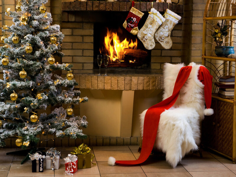 Santa's Chair by Fireplace — White, Cozy