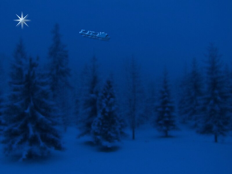 Santa's Sleigh Flying — Blue, Serene
