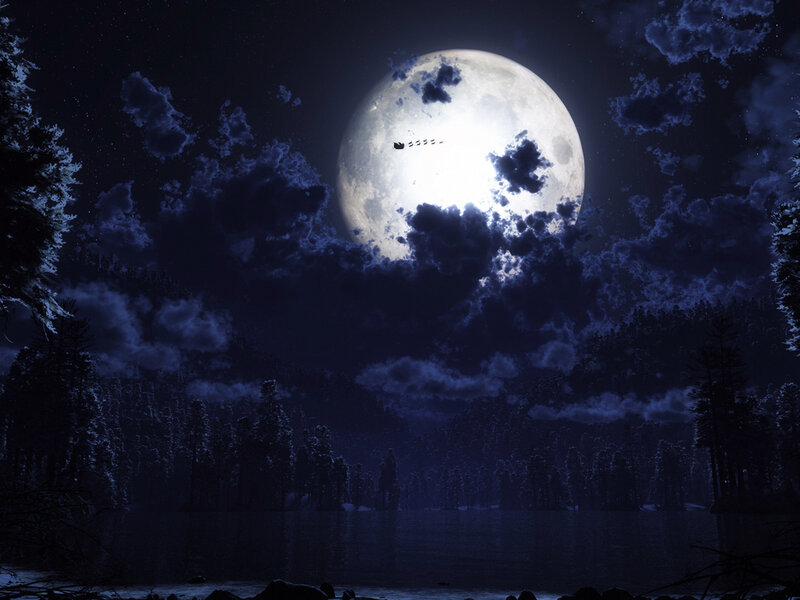 Santa's Sleigh Flying — Blue