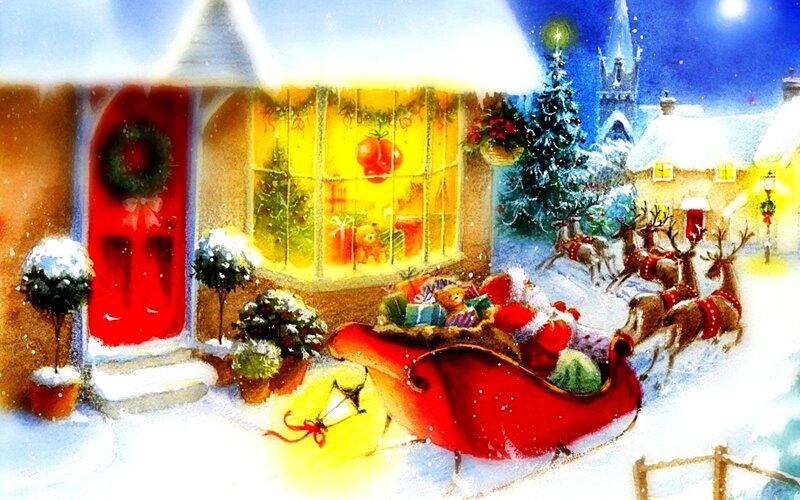 Santa's Sleigh in Snow — Red