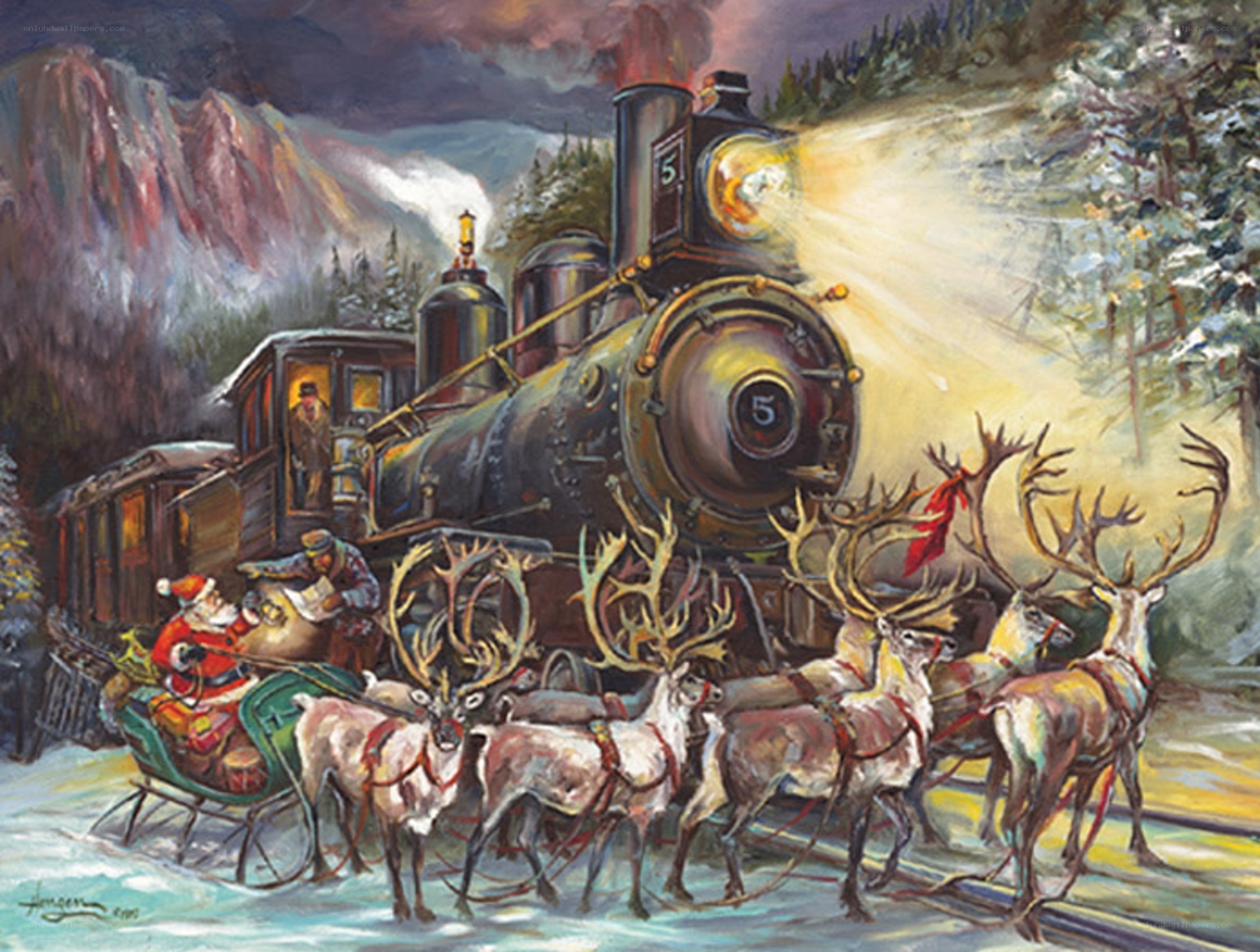 Santa's sleigh meets a train